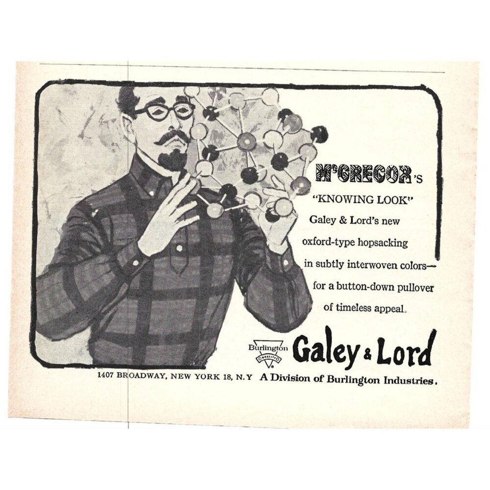 Gailey Lord Men's Plaid Fashion Mcgregor 1960s Vintage Print Ad 9 inch Tall